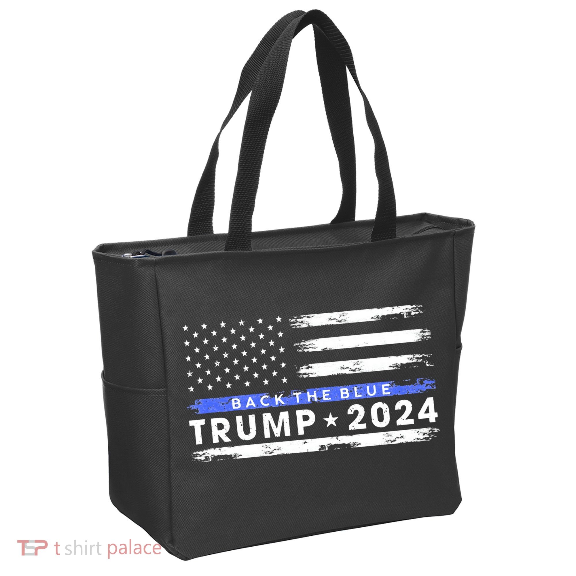 Pro Trump 2024 Back The Blue Thin Blue Line American Flag Tote Bag