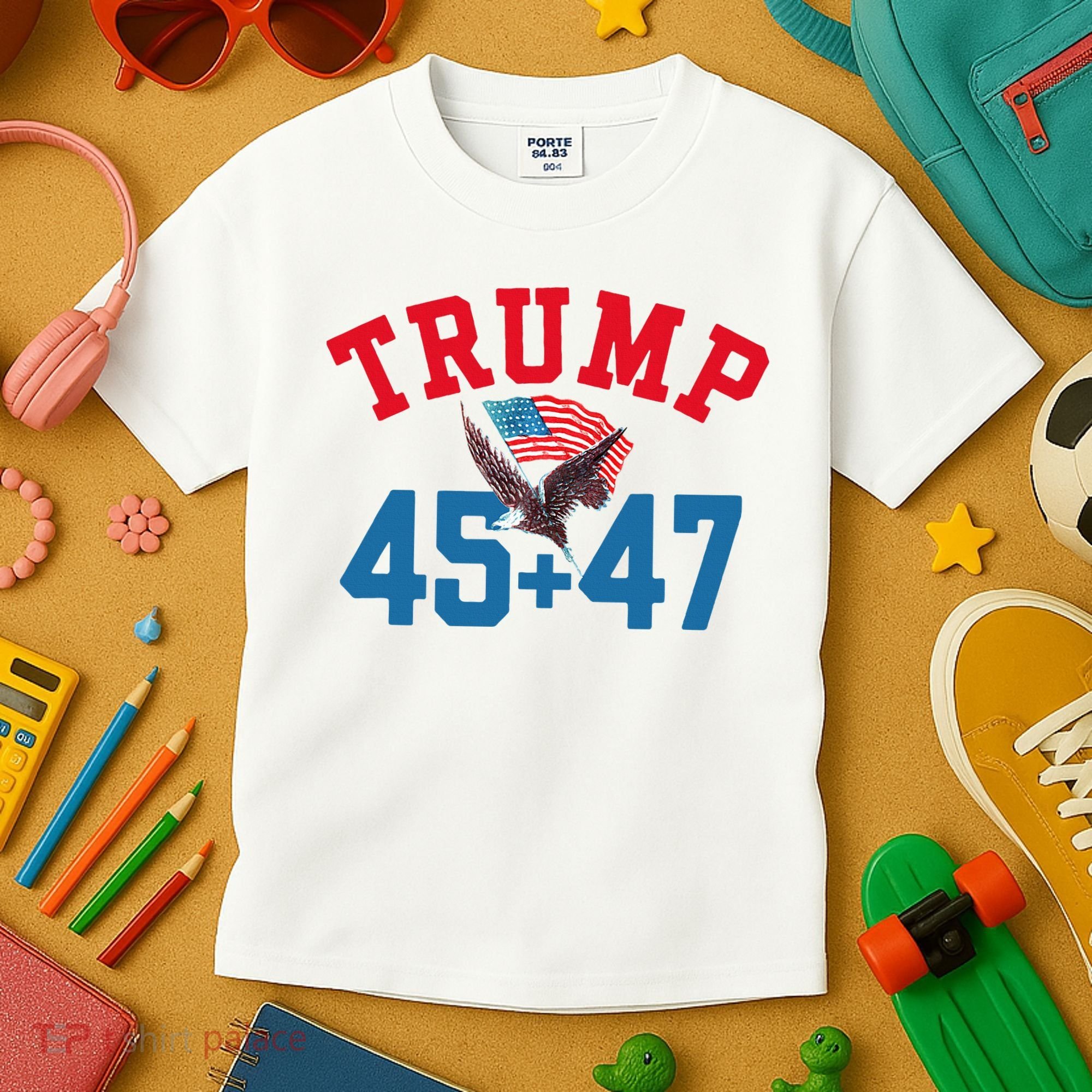 Patriotic Trump 45 And 47 Victory Winner Won Patriotic Flag Kids T-Shirt