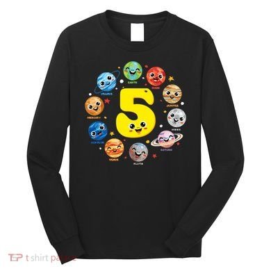 Planets Three 5 Years Old 5th Birthday Boy And Girl Long Sleeve Shirt