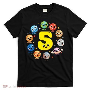 Planets Three 5 Years Old 5th Birthday Boy And Girl T-Shirt