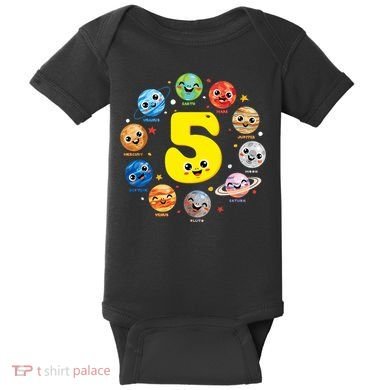 Planets Three 5 Years Old 5th Birthday Boy And Girl Baby Bodysuit