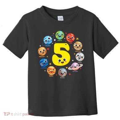 Planets Three 5 Years Old 5th Birthday Boy And Girl Toddler T-Shirt