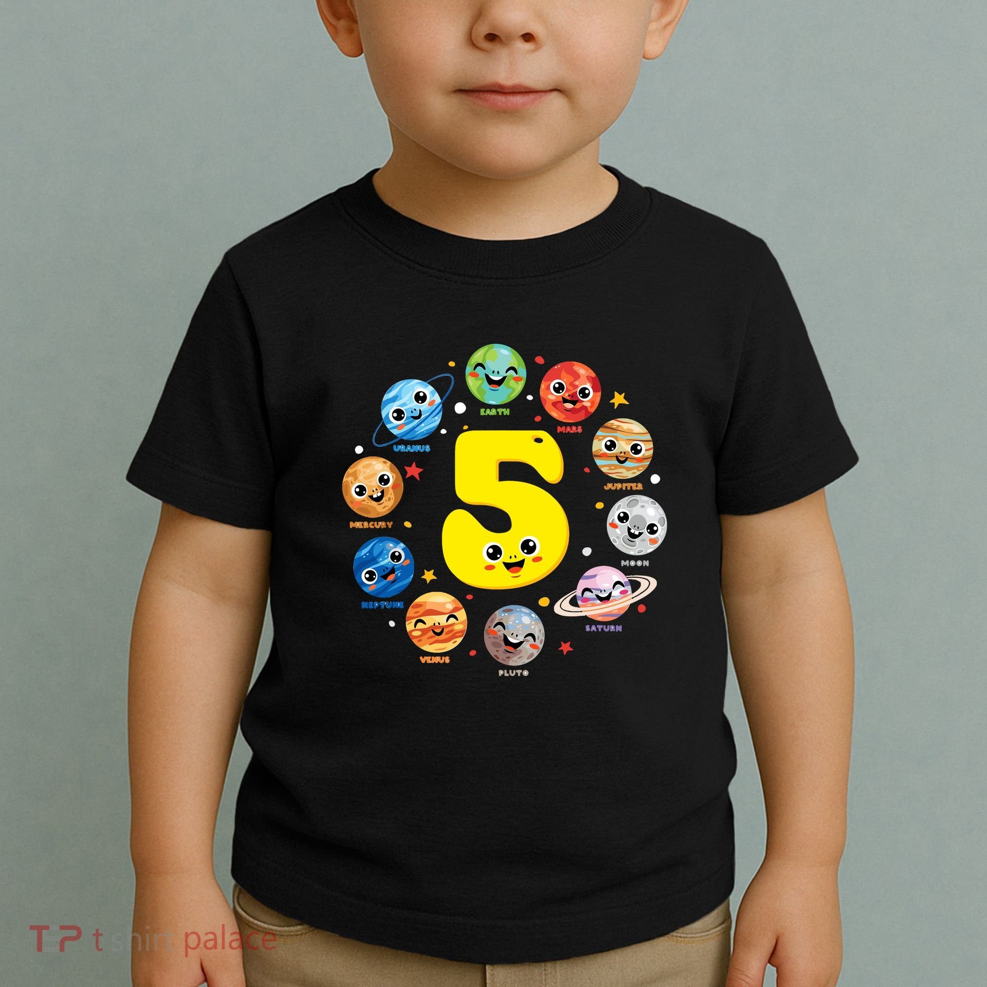 Planets Three 5 Years Old 5th Birthday Boy And Girl Toddler T-Shirt