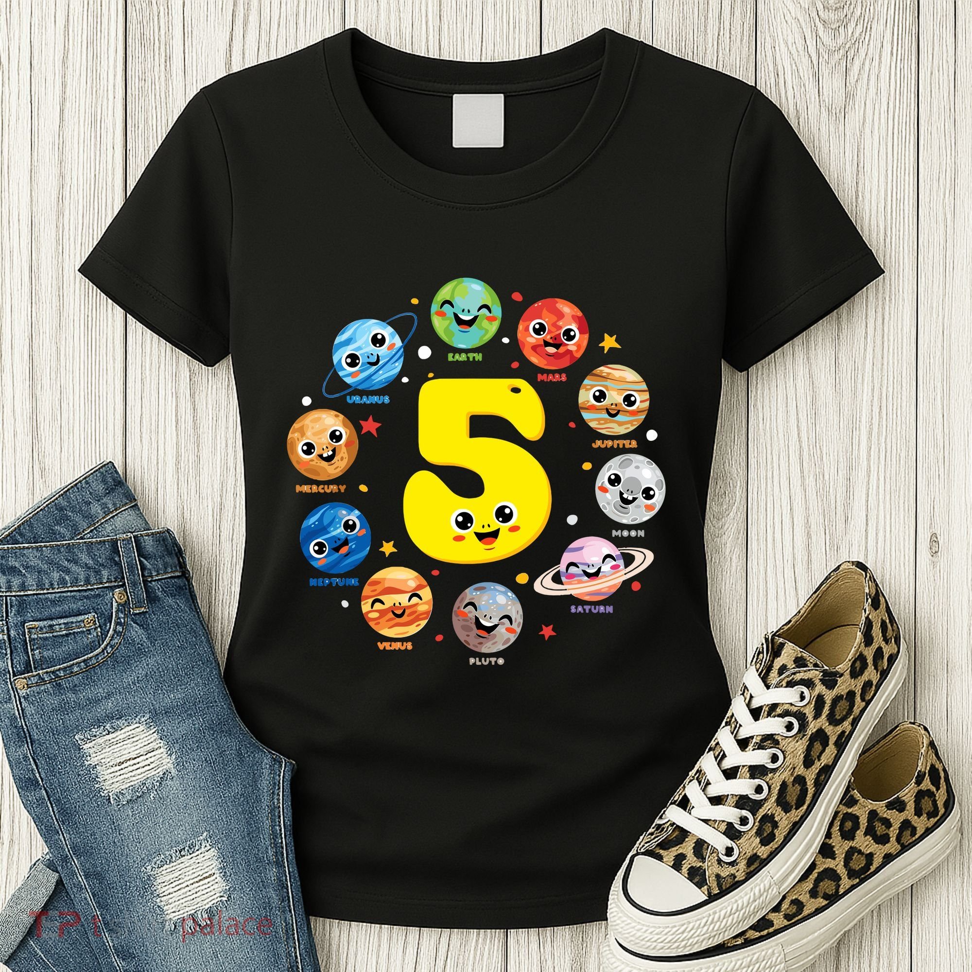 Planets Three 5 Years Old 5th Birthday Boy And Girl Women's T-Shirt