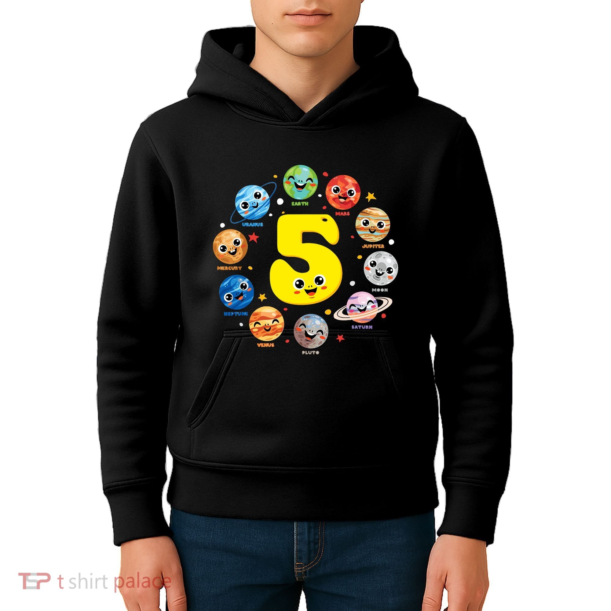 Planets Three 5 Years Old 5th Birthday Boy And Girl Kids Hoodie
