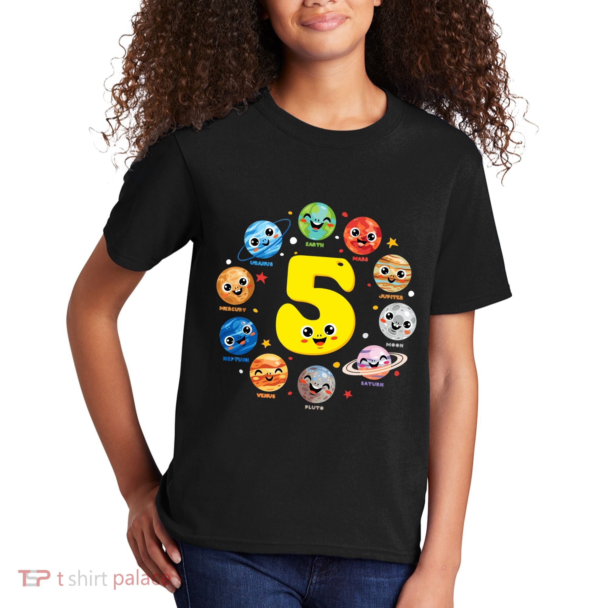 Planets Three 5 Years Old 5th Birthday Boy And Girl Kids T-Shirt