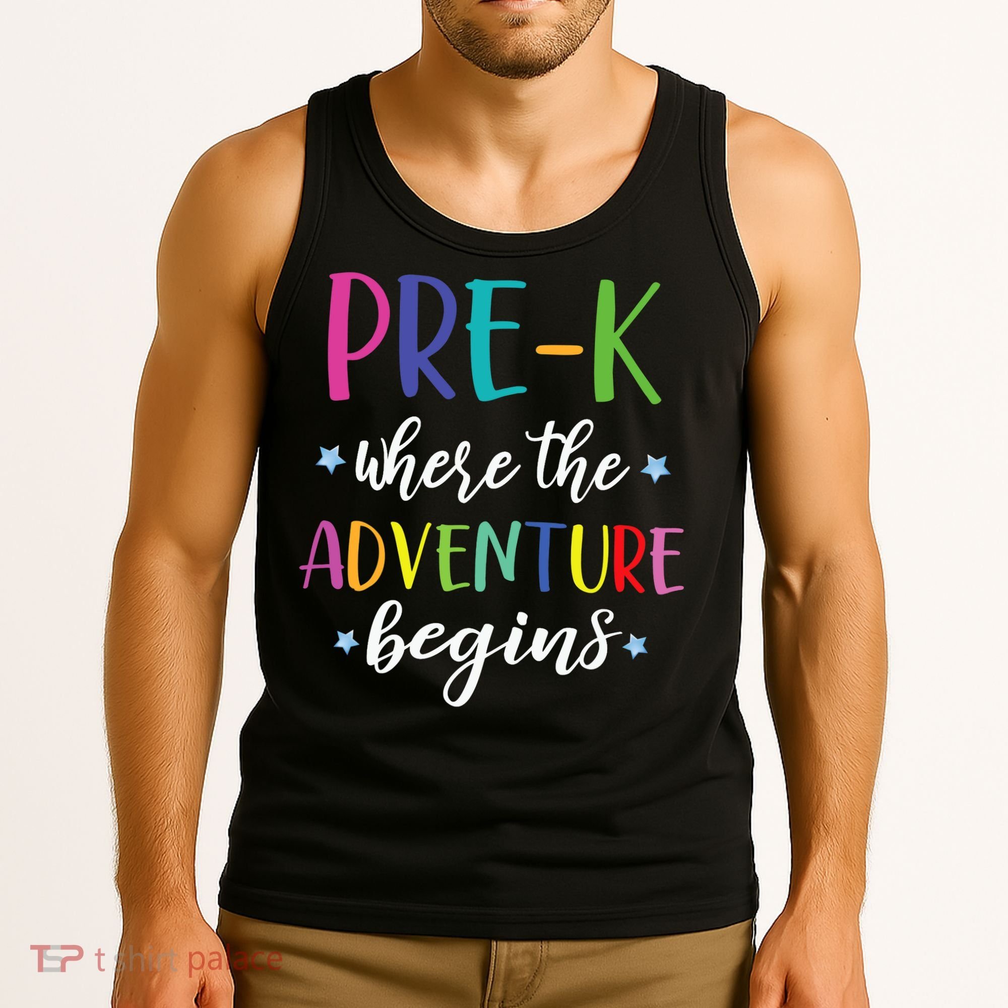 Pre-K Teacher Adventure Begins First Day Preschool Teachers Tank Top
