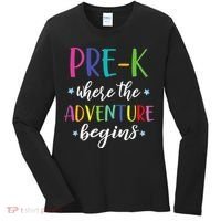 Pre-K Teacher Adventure Begins First Day Preschool Teachers Women's Long Sleeve Shirt thumb 0