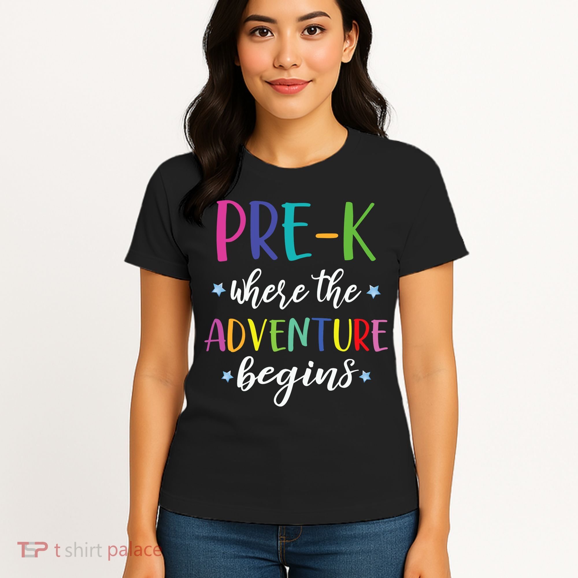 Pre-K Teacher Adventure Begins First Day Preschool Teachers Women's T-Shirt