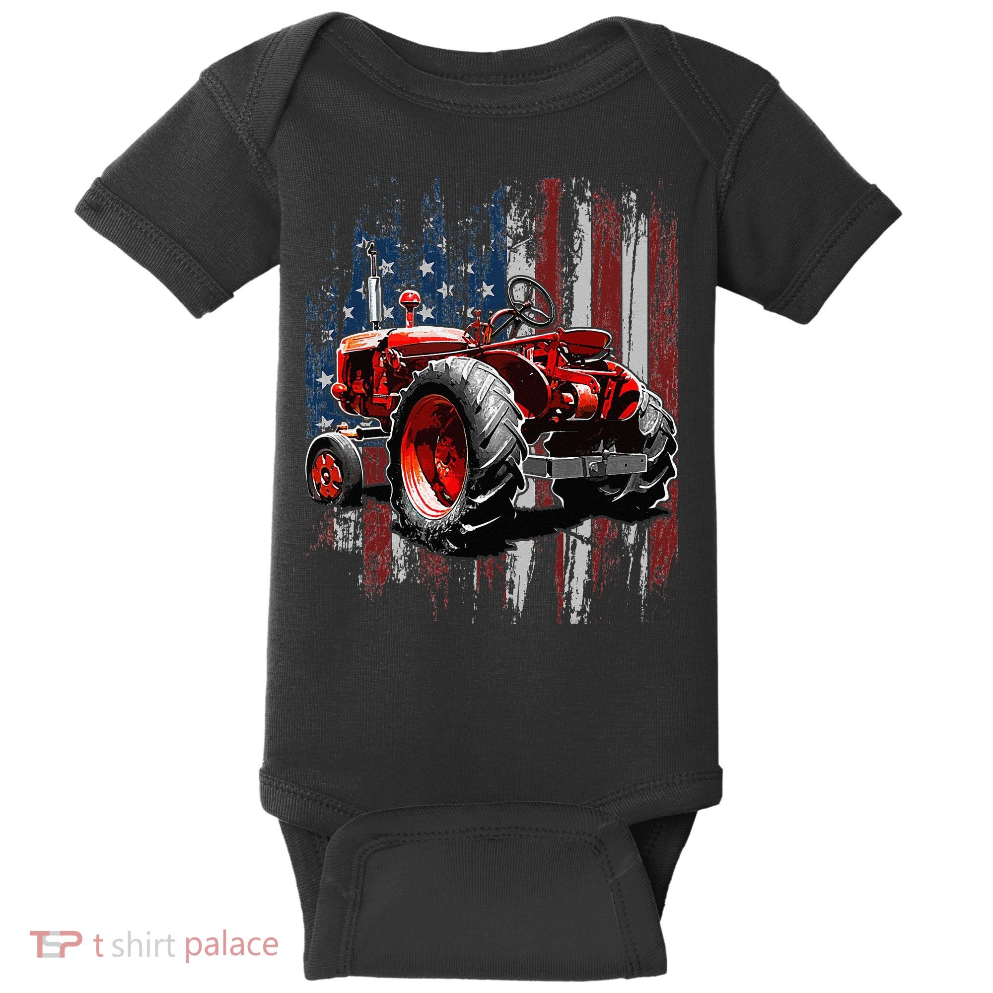 Patriotic Tractor American Flag Tractor Farmer Farm Gift Baby Bodysuit