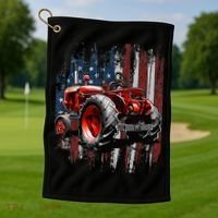 Patriotic Tractor American Flag Tractor Farmer Farm Gift Golf Towel thumb 1