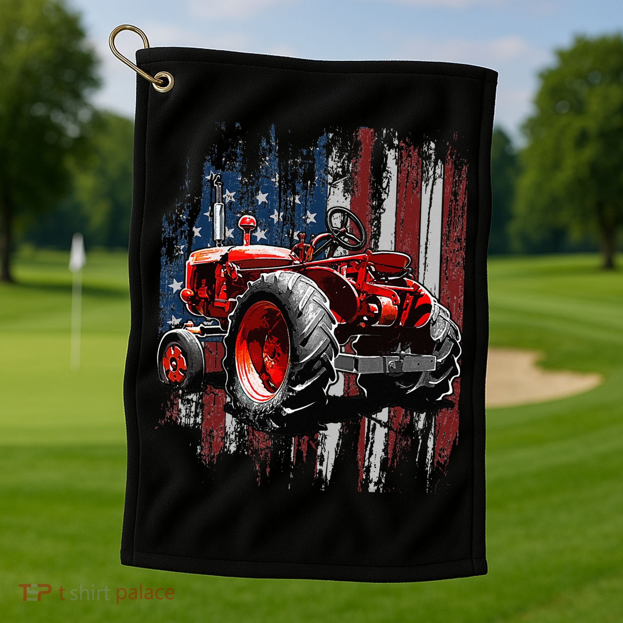 Patriotic Tractor American Flag Tractor Farmer Farm Gift Golf Towel