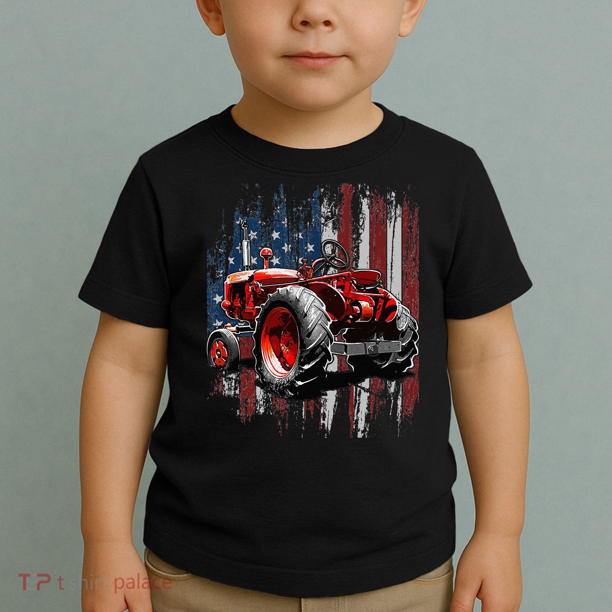 Patriotic Tractor American Flag Tractor Farmer Farm Gift Toddler T-Shirt