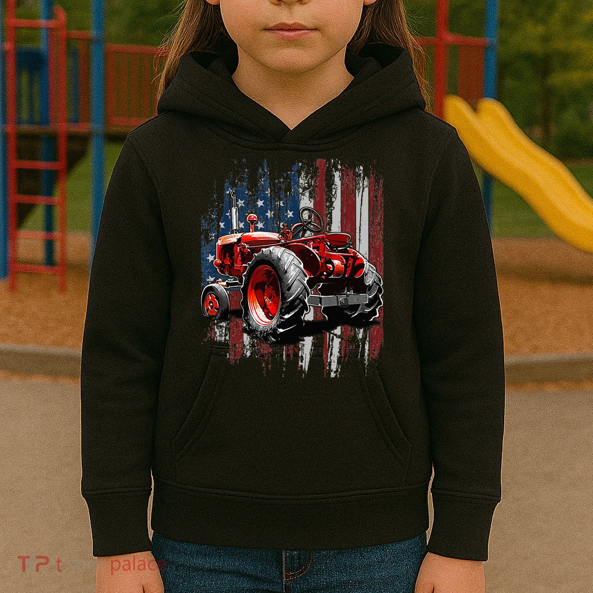 Patriotic Tractor American Flag Tractor Farmer Farm Gift Kids Hoodie