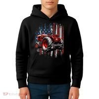 Patriotic Tractor American Flag Tractor Farmer Farm Gift Kids Hoodie thumb 4