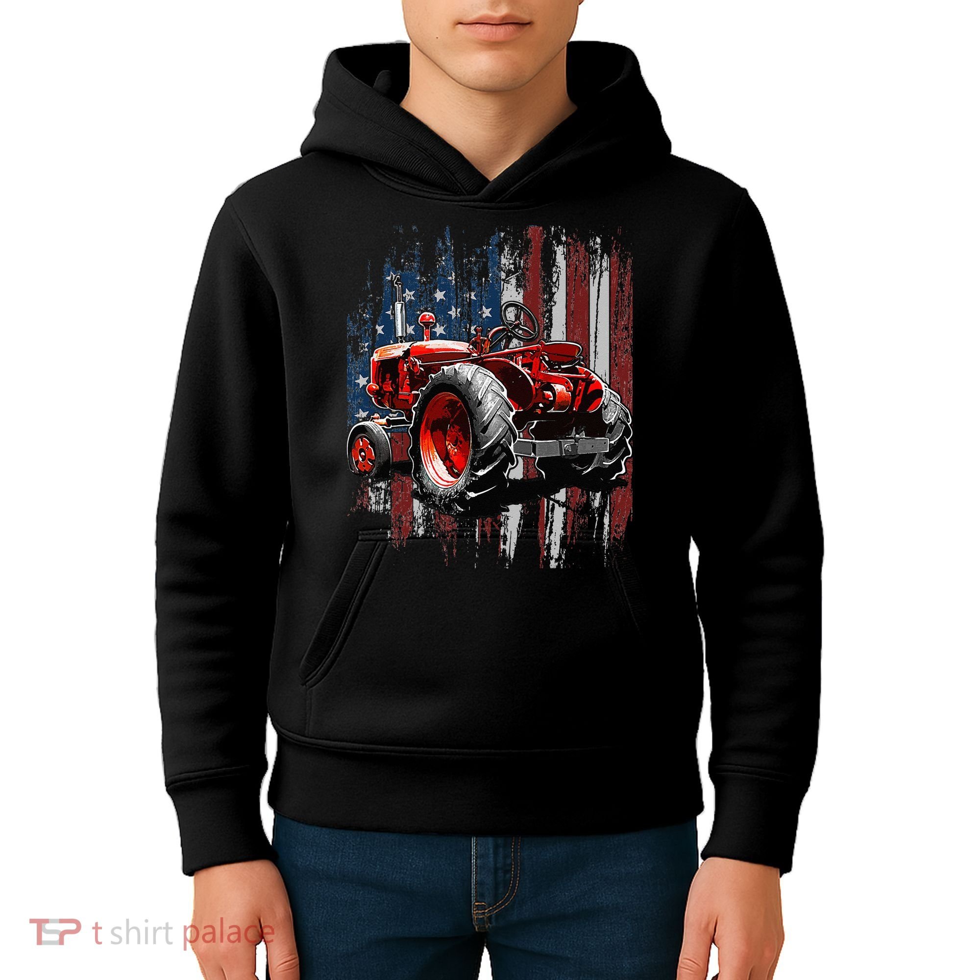 Patriotic Tractor American Flag Tractor Farmer Farm Gift Kids Hoodie