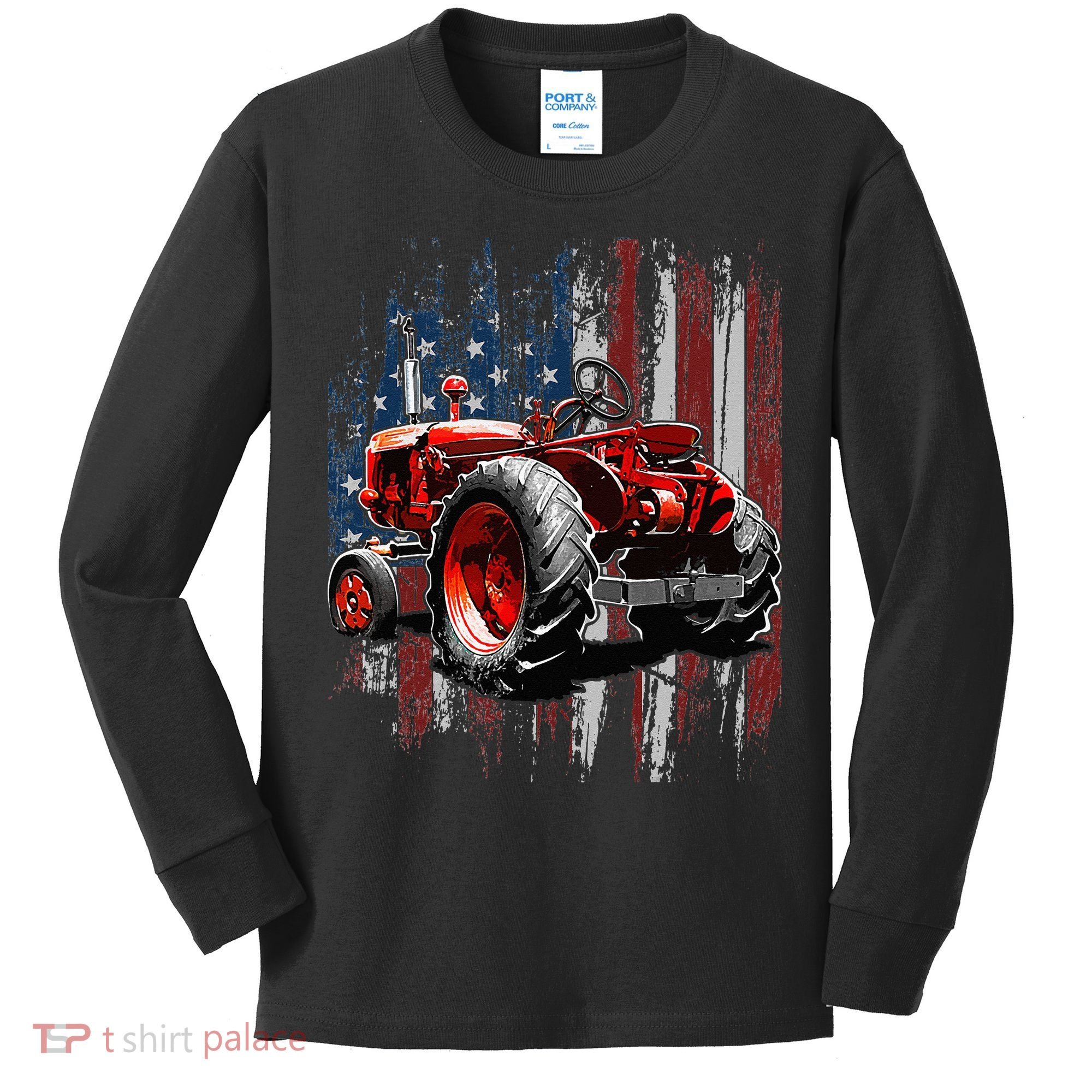 Patriotic Tractor American Flag Tractor Farmer Farm Gift Kids Long Sleeve Shirt