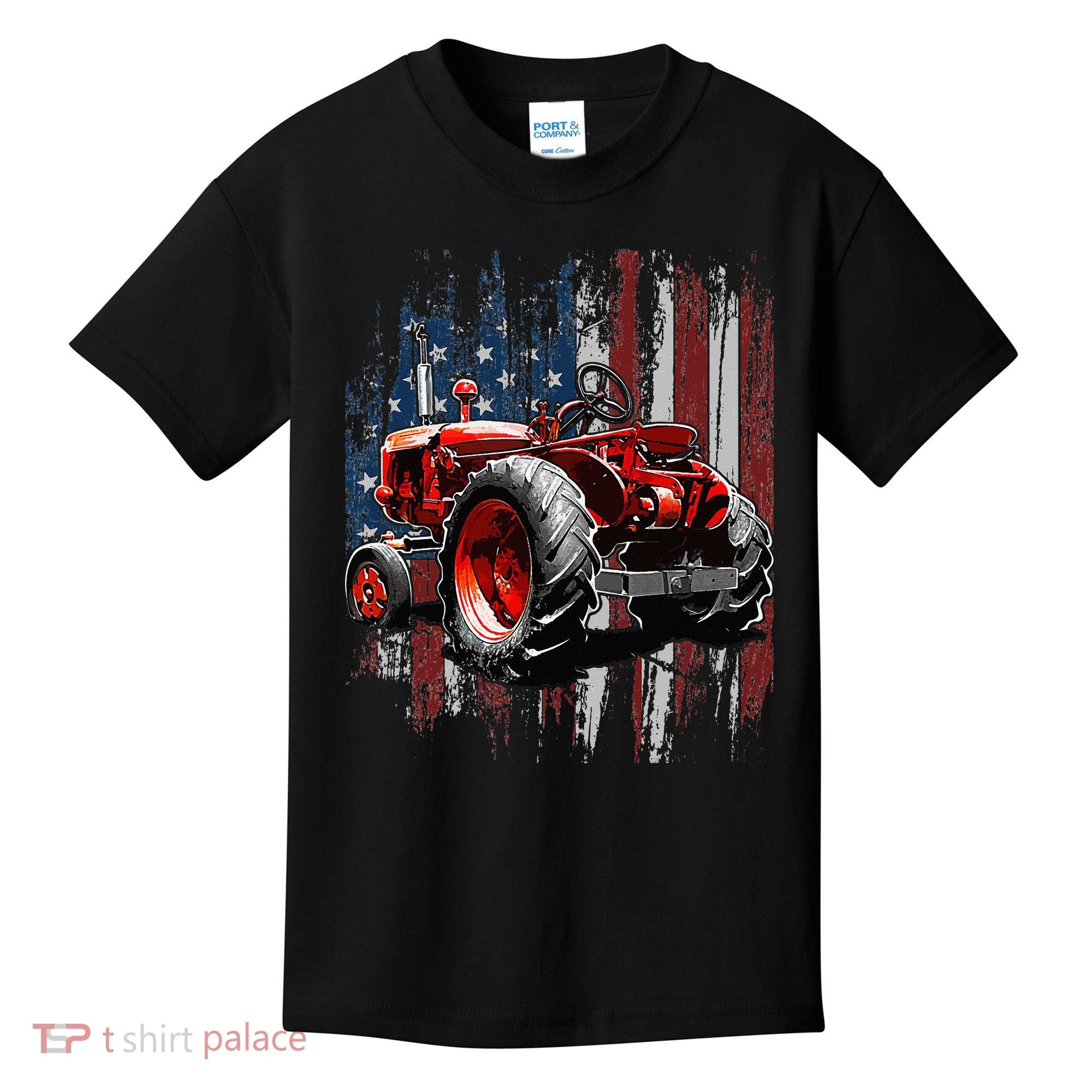 Patriotic Tractor American Flag Tractor Farmer Farm Gift Kids T-Shirt