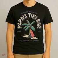 Papa's Tiki Bar Vintage Surfboard Dad Palm Tree Beach Funny T-Shirt thumb 3