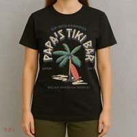 Papa's Tiki Bar Vintage Surfboard Dad Palm Tree Beach Funny T-Shirt thumb 4