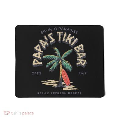 Papa's Tiki Bar Vintage Surfboard Dad Palm Tree Beach Funny Mousepad