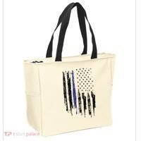 Police Thin Blue Line Flag Gift Crewneck Meaningful Gift Mens Tote Bag thumb 2