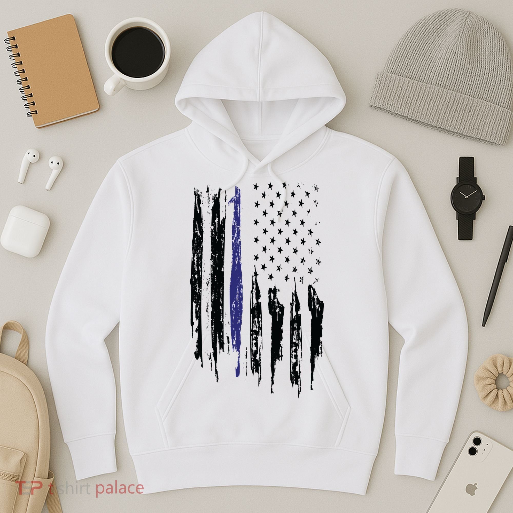 Police Thin Blue Line Flag Gift Crewneck Meaningful Gift Mens Hoodie
