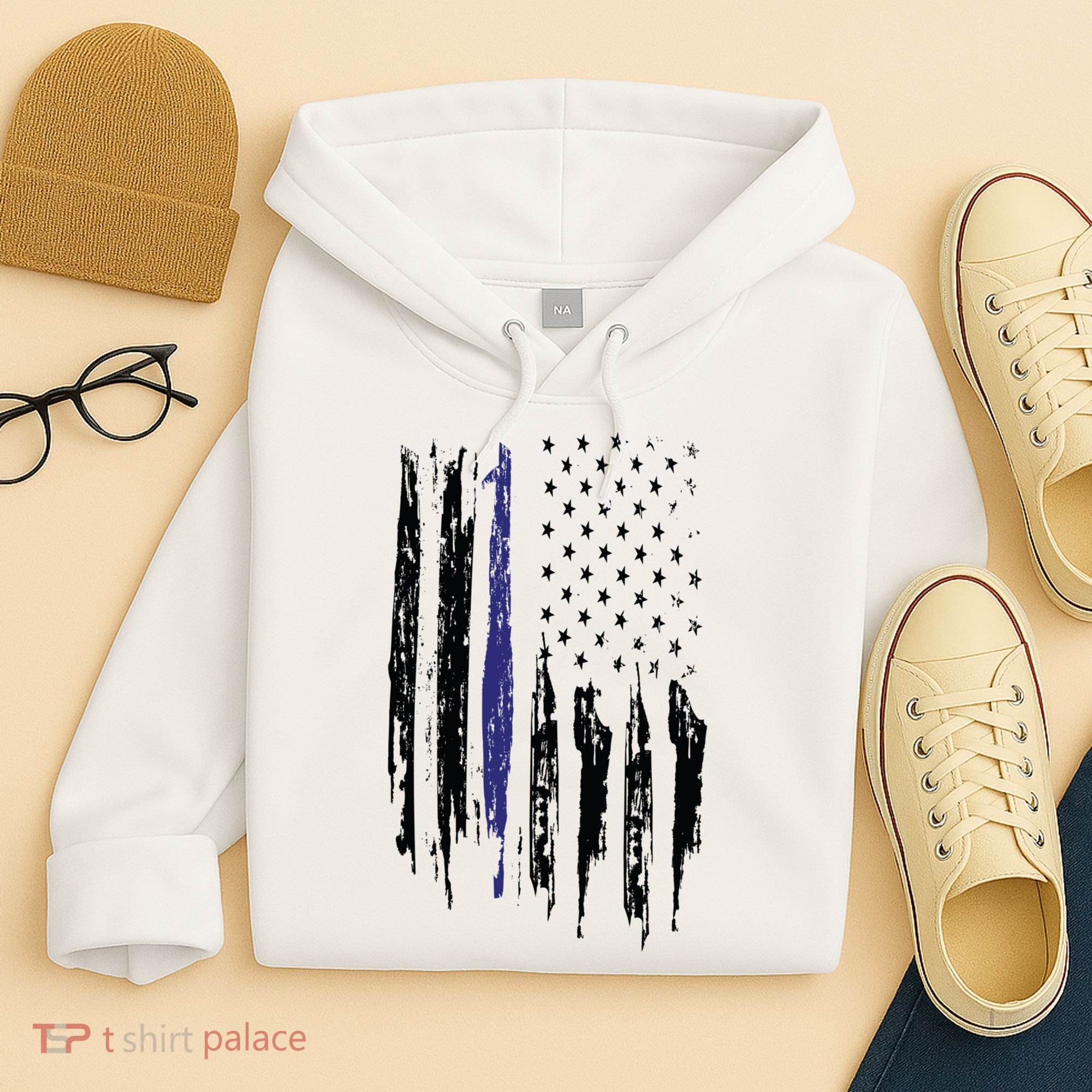 Police Thin Blue Line Flag Gift Crewneck Meaningful Gift Mens Hoodie