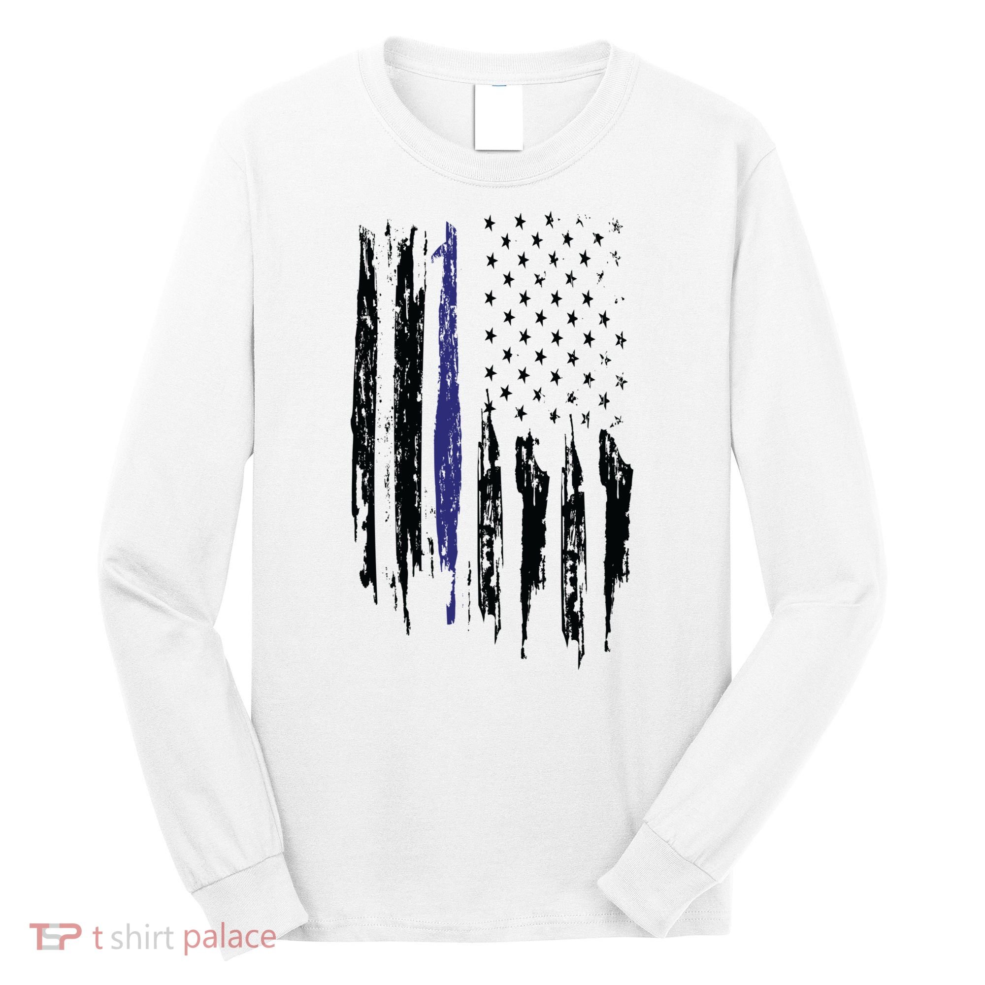 Police Thin Blue Line Flag Gift Crewneck Meaningful Gift Mens Long Sleeve Shirt