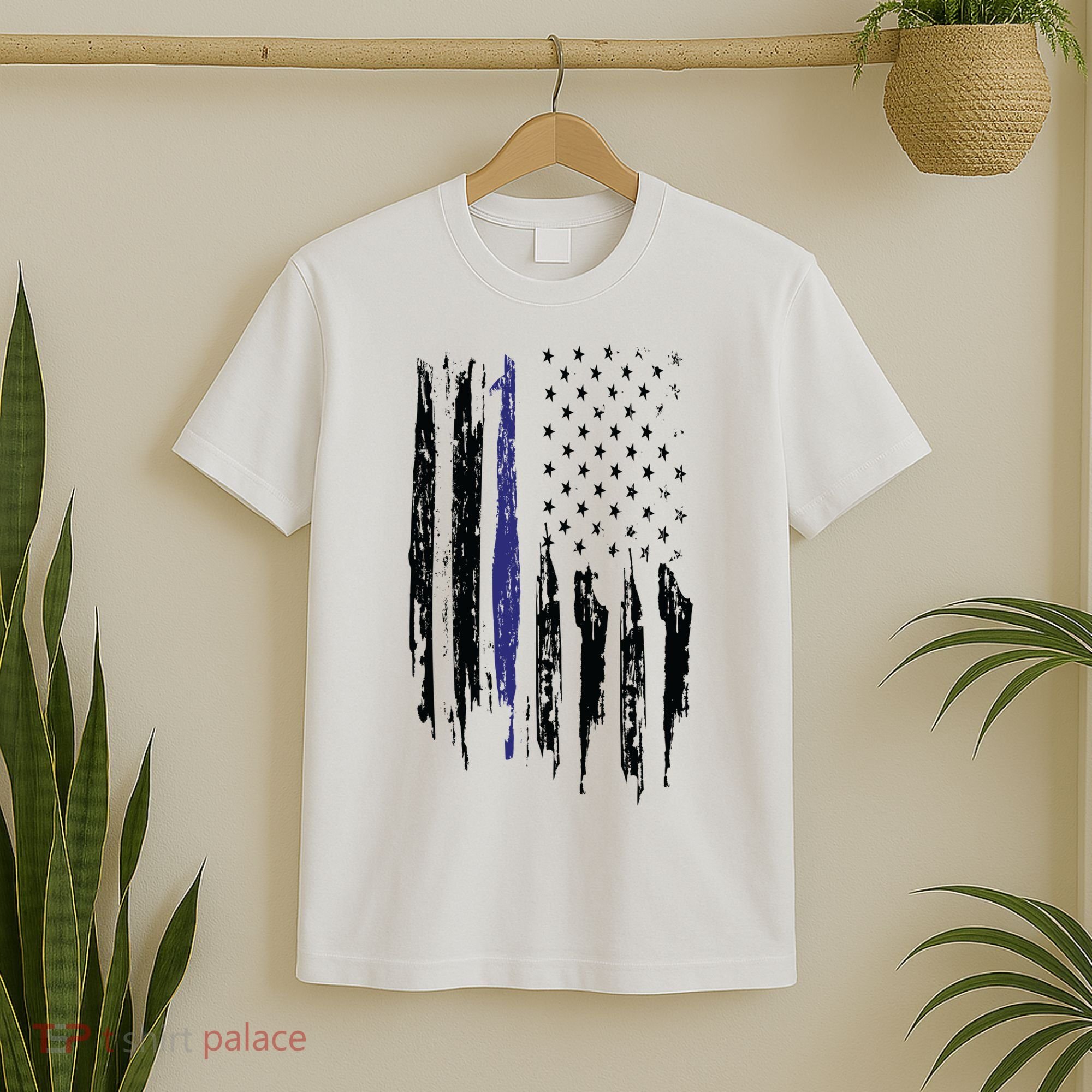 Police Thin Blue Line Flag Gift Crewneck Meaningful Gift Mens T-Shirt
