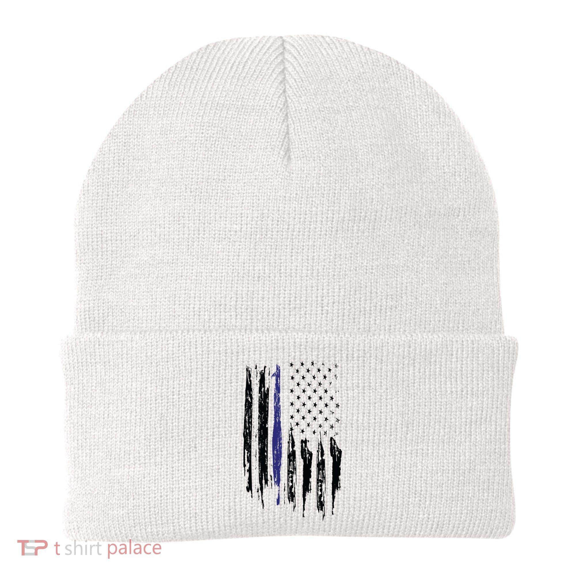 Police Thin Blue Line Flag Gift Crewneck Meaningful Gift Mens Beanie