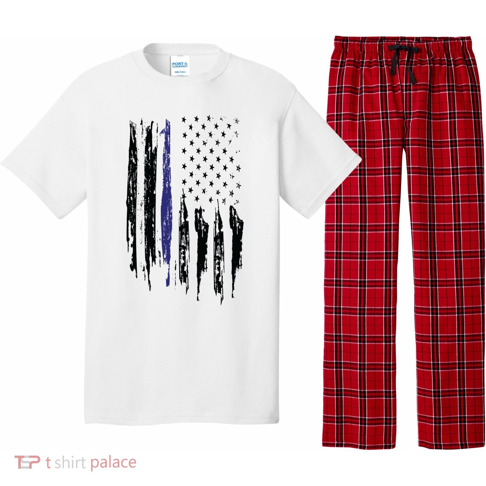 Police Thin Blue Line Flag Gift Crewneck Meaningful Gift Mens Pajama Set
