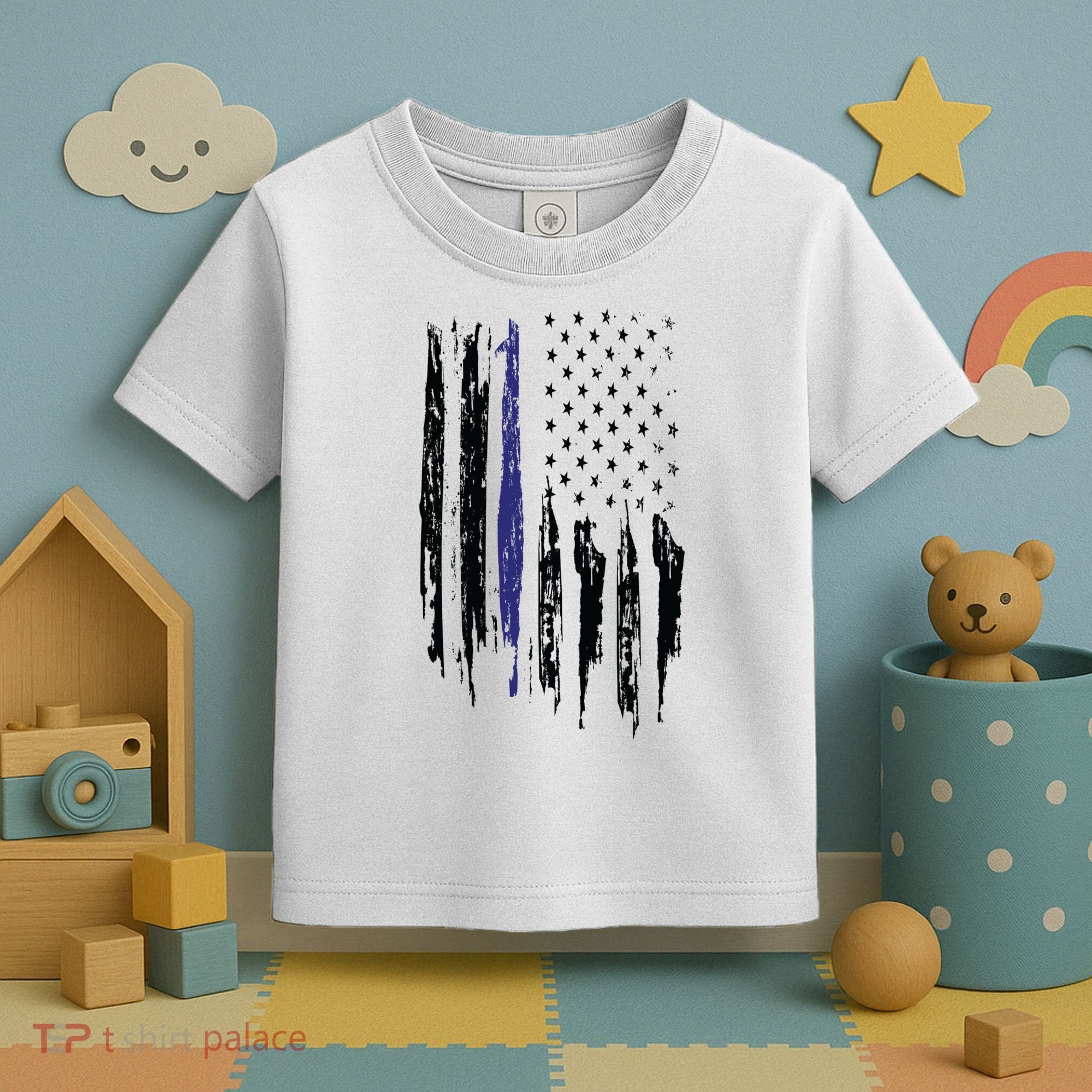 Police Thin Blue Line Flag Gift Crewneck Meaningful Gift Mens Toddler T-Shirt