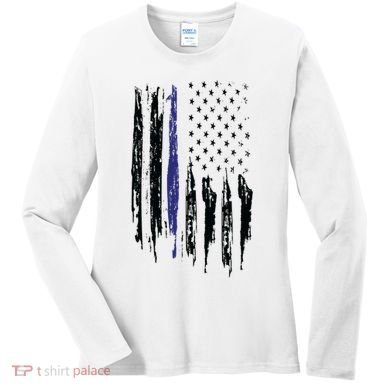 Police Thin Blue Line Flag Gift Crewneck Meaningful Gift Mens Women's Long Sleeve Shirt