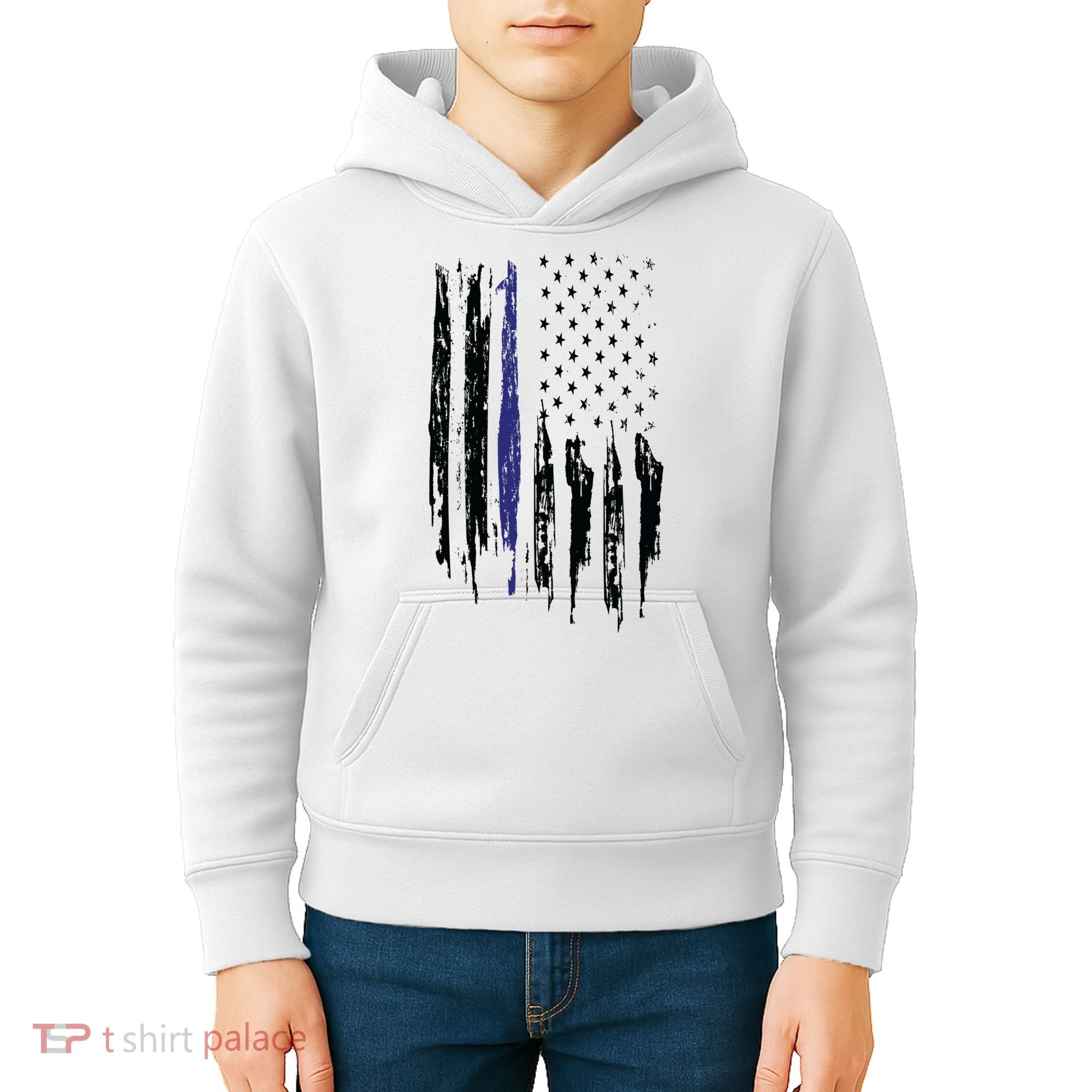 Police Thin Blue Line Flag Gift Crewneck Meaningful Gift Mens Kids Hoodie