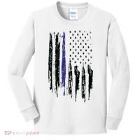 Police Thin Blue Line Flag Gift Crewneck Meaningful Gift Mens Kids Long Sleeve Shirt thumb 0