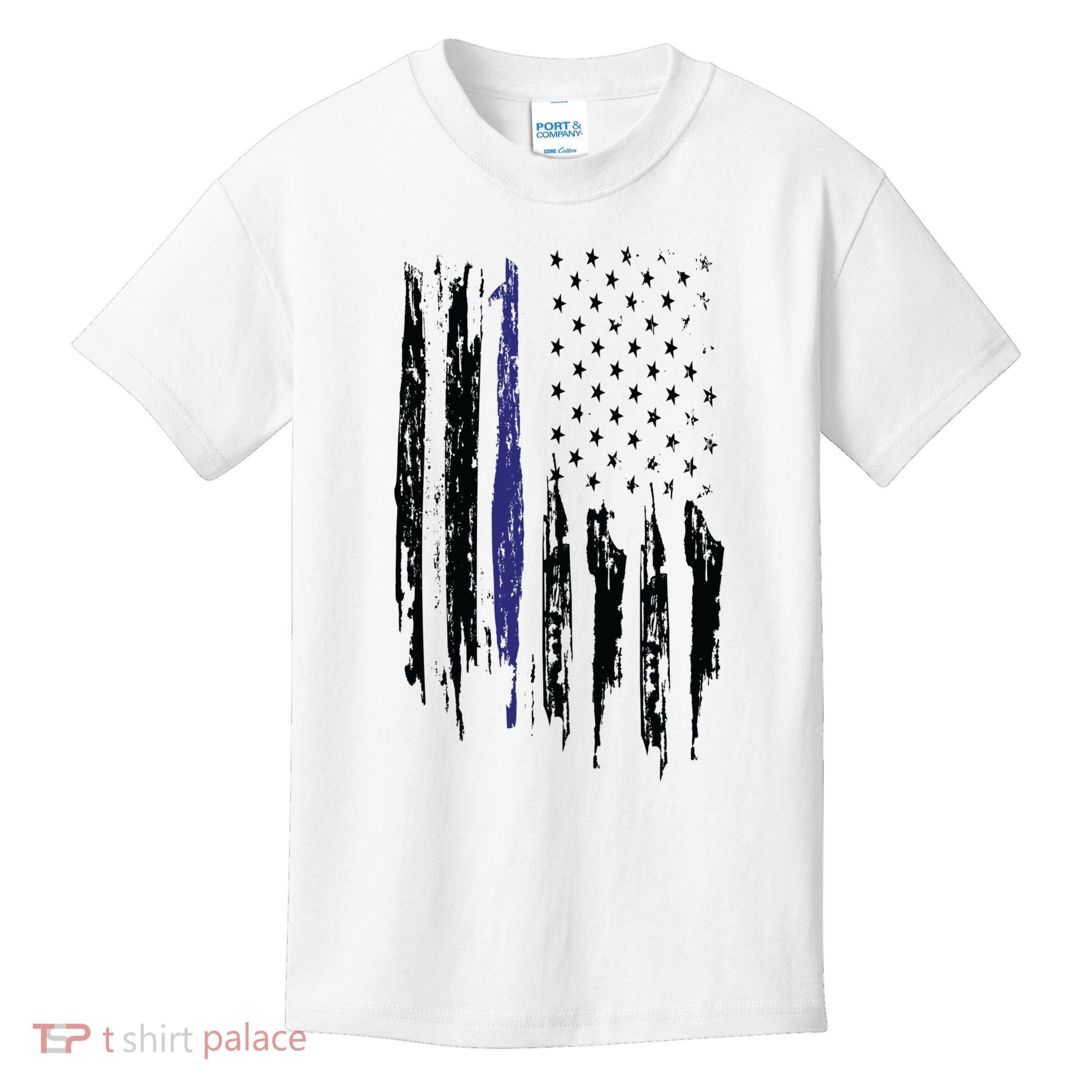 Police Thin Blue Line Flag Gift Crewneck Meaningful Gift Mens Kids T-Shirt