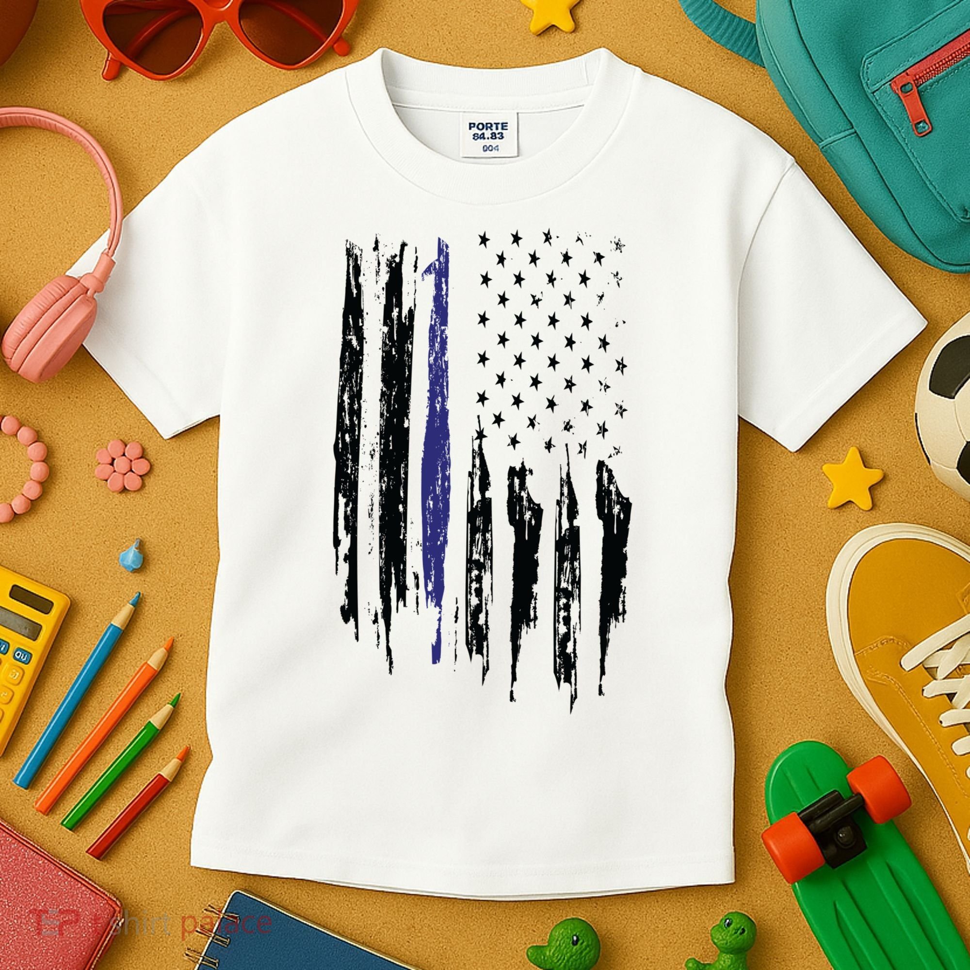 Police Thin Blue Line Flag Gift Crewneck Meaningful Gift Mens Kids T-Shirt