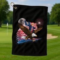 Patriotic Trump Bald Eagle American Pride Usa Flag July 4th Golf Towel thumb 1