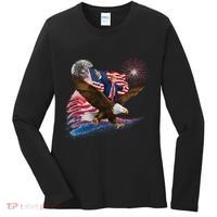Patriotic Trump Bald Eagle American Pride Usa Flag July 4th Women's Long Sleeve Shirt thumb 0
