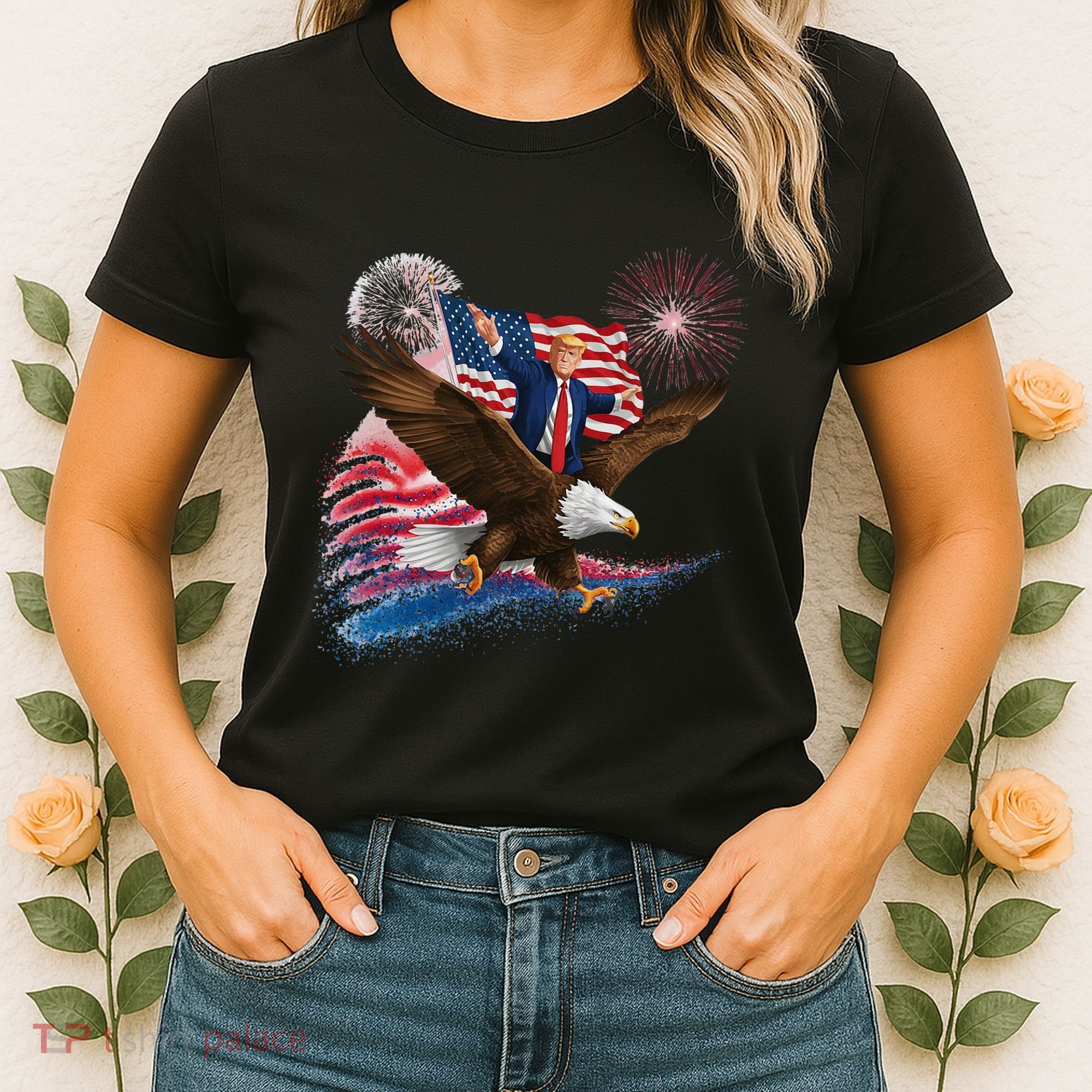 Patriotic Trump Bald Eagle American Pride Usa Flag July 4th Women's T-Shirt