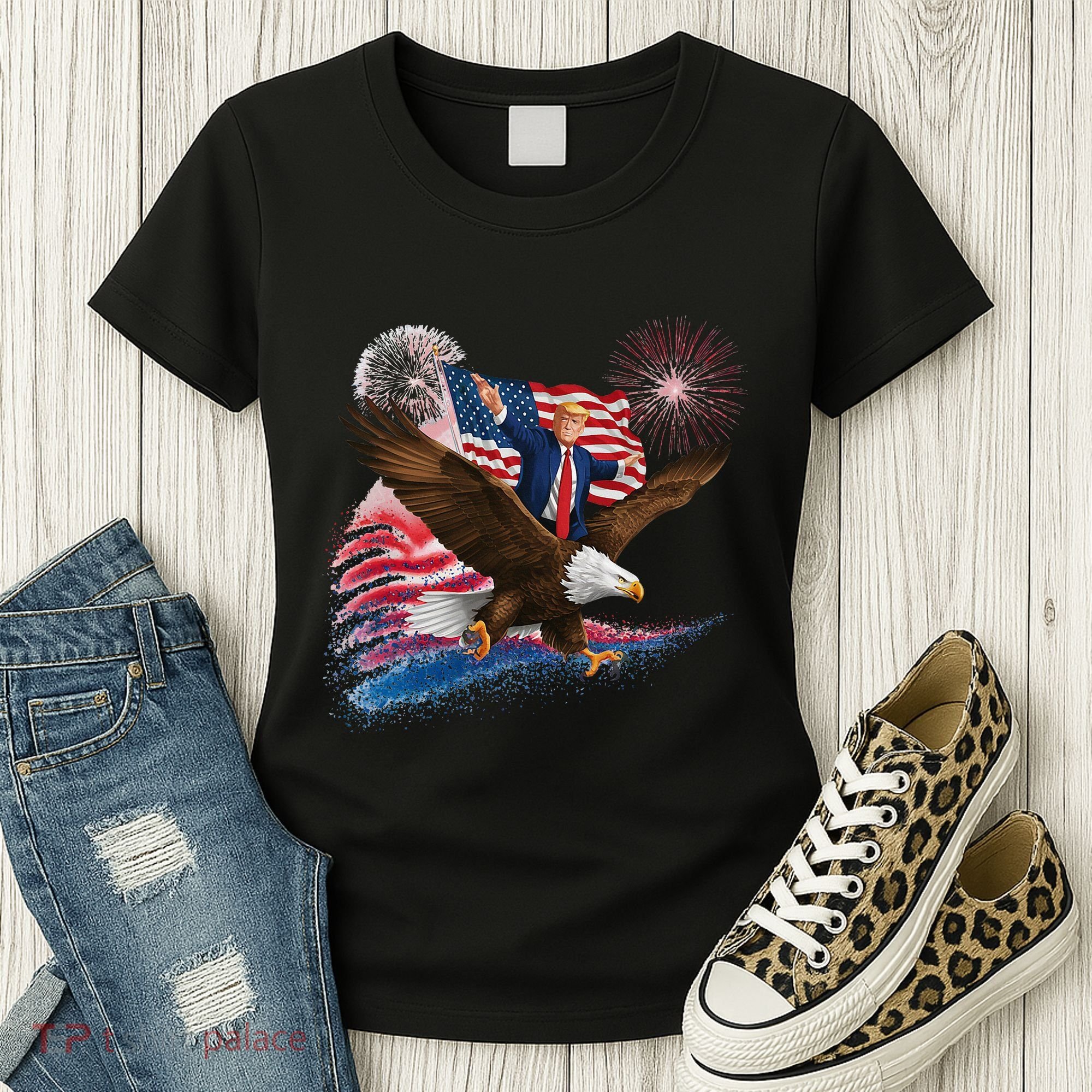 Patriotic Trump Bald Eagle American Pride Usa Flag July 4th Women's T-Shirt