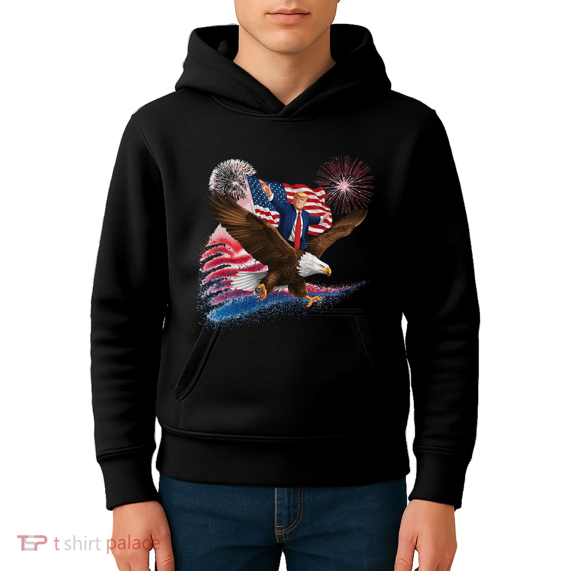 Patriotic Trump Bald Eagle American Pride Usa Flag July 4th Kids Hoodie