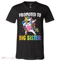 Promoted to Big Sister Dabbing Unicorn Older Sister V-Neck T-Shirt thumb 0
