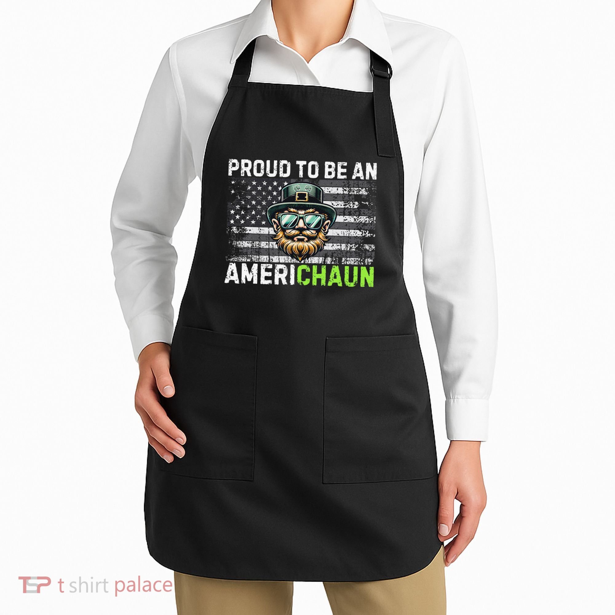 Proud To Be An Americhaun Irish American Leprechaun Funny Apron
