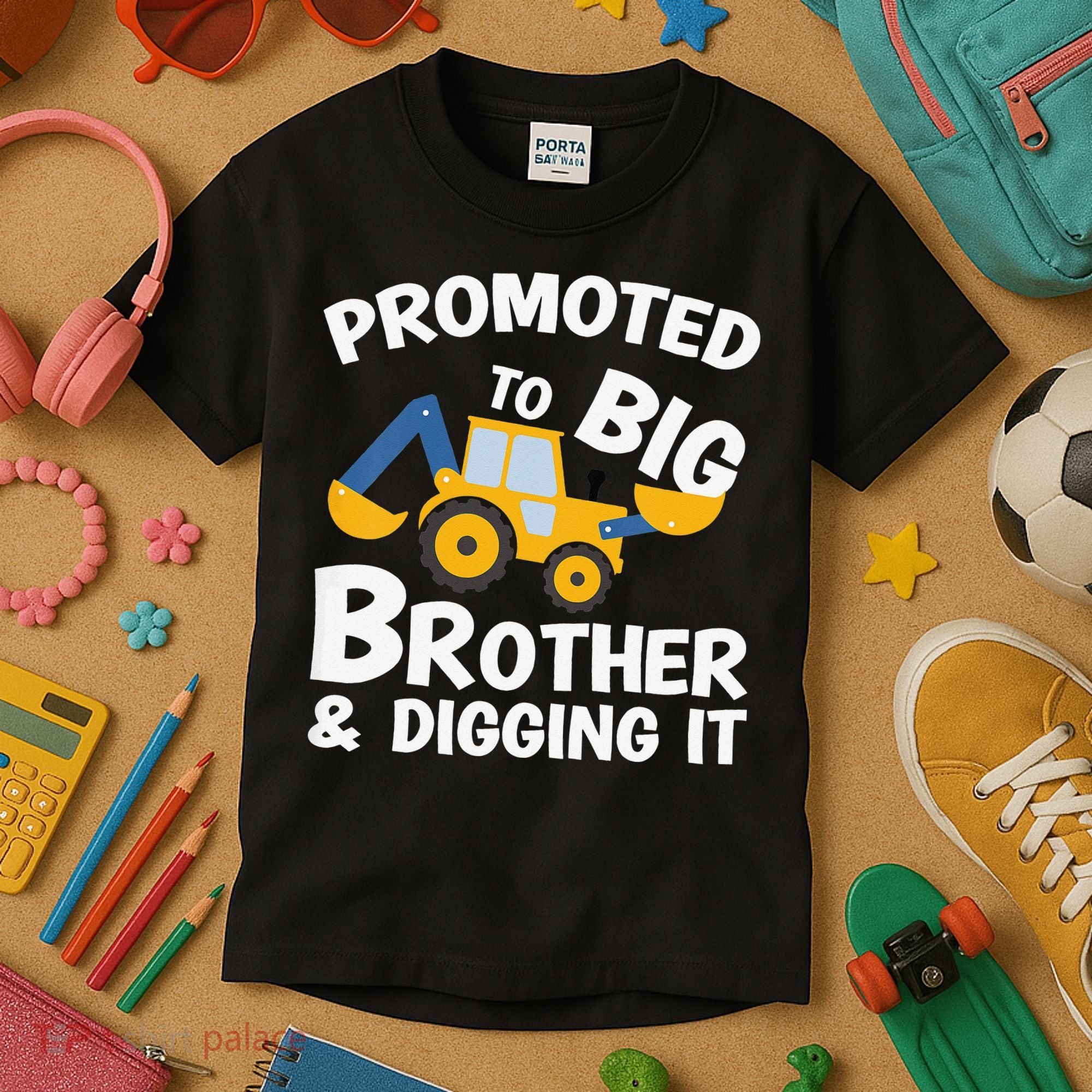Promoted to Big Brother and Digging It Construction Brother Kids T-Shirt