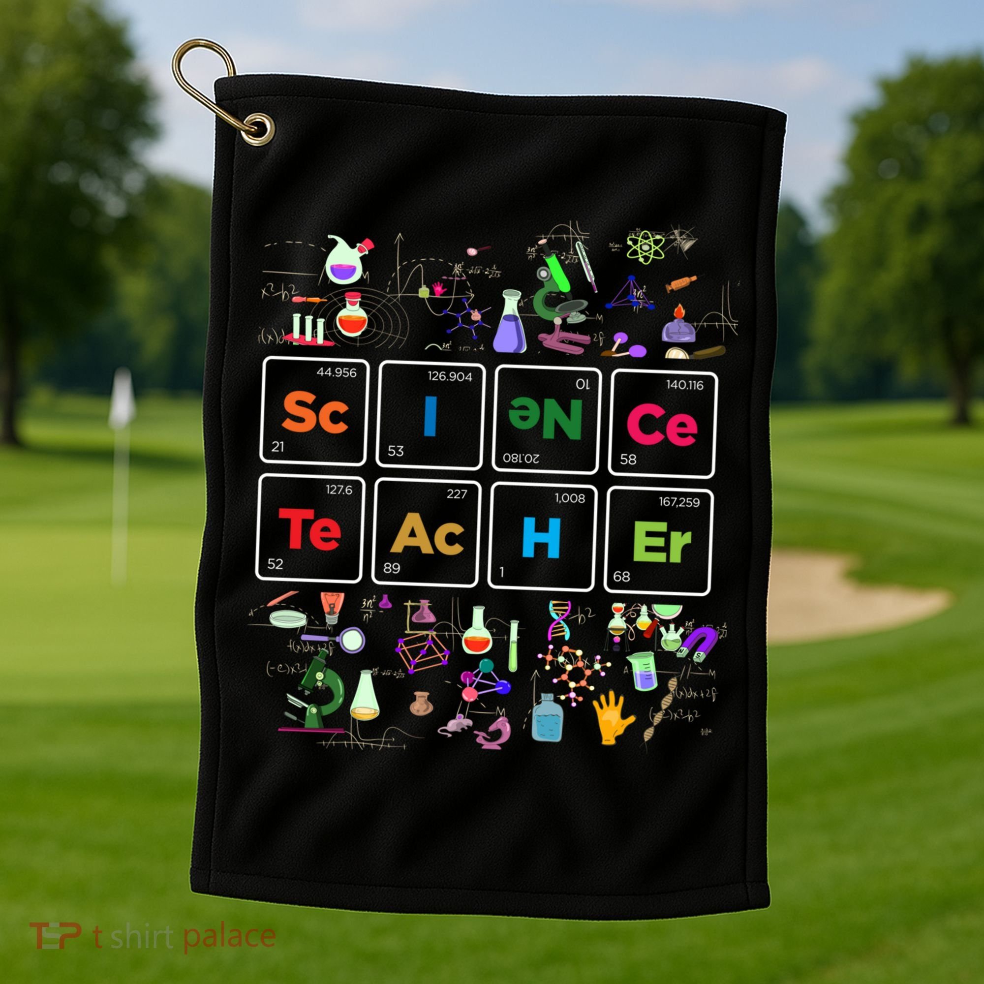 Periodic Table Chemist Nerd Science Teacher Chemistry Sweatshirt Golf Towel