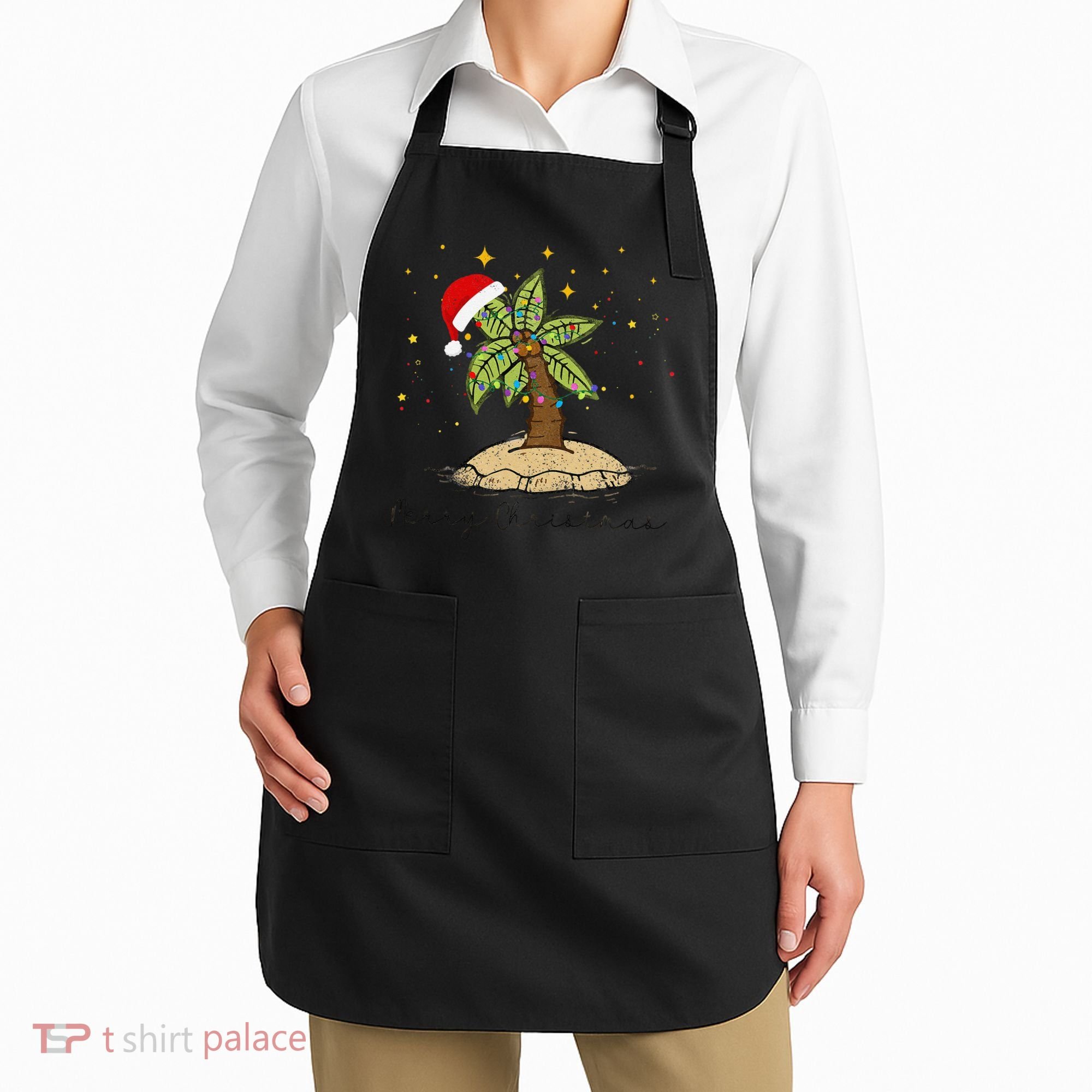 Palm Tree Christmas Light Santa Hawaiian Beach Xmas Apron