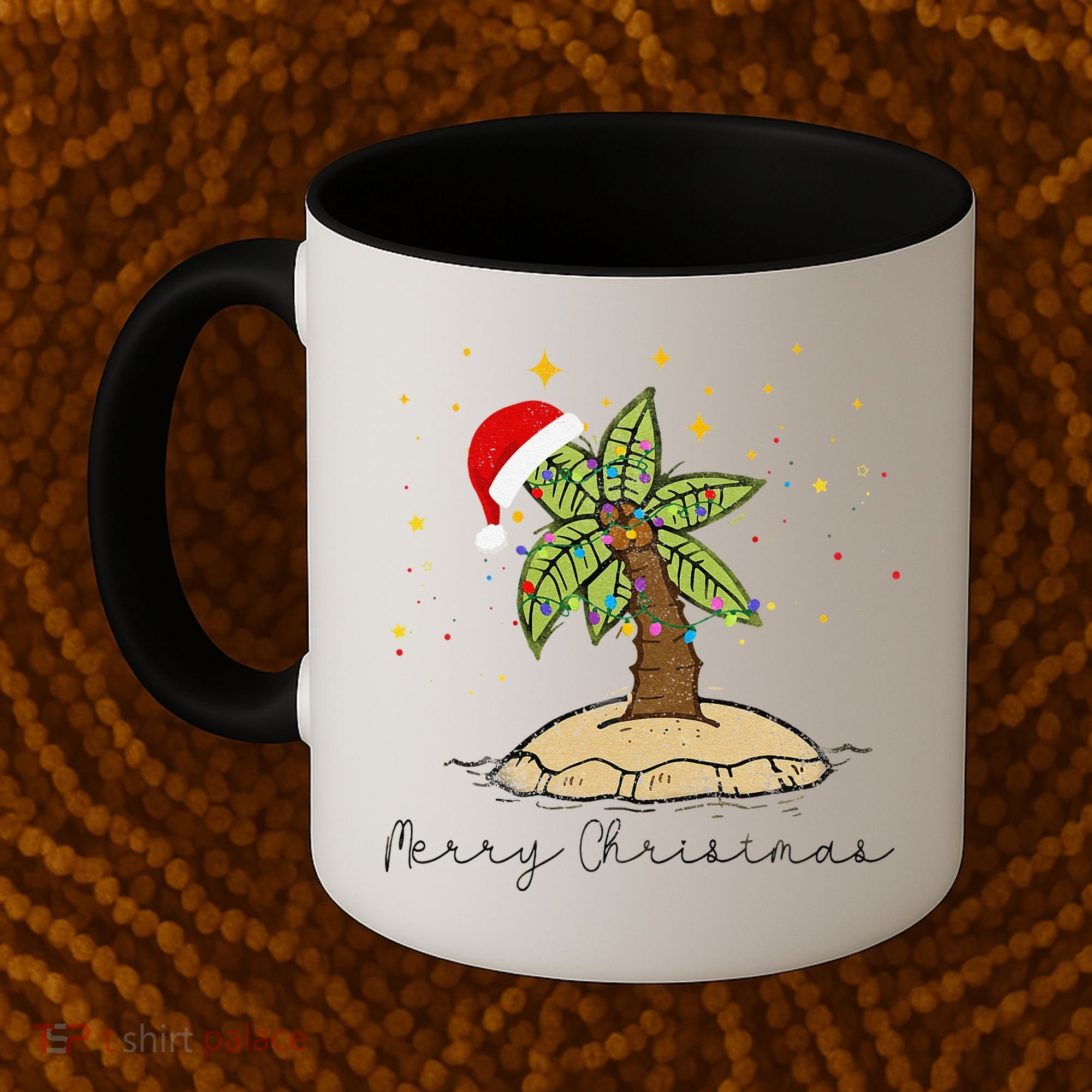 Palm Tree Christmas Light Santa Hawaiian Beach Xmas Coffee Mug