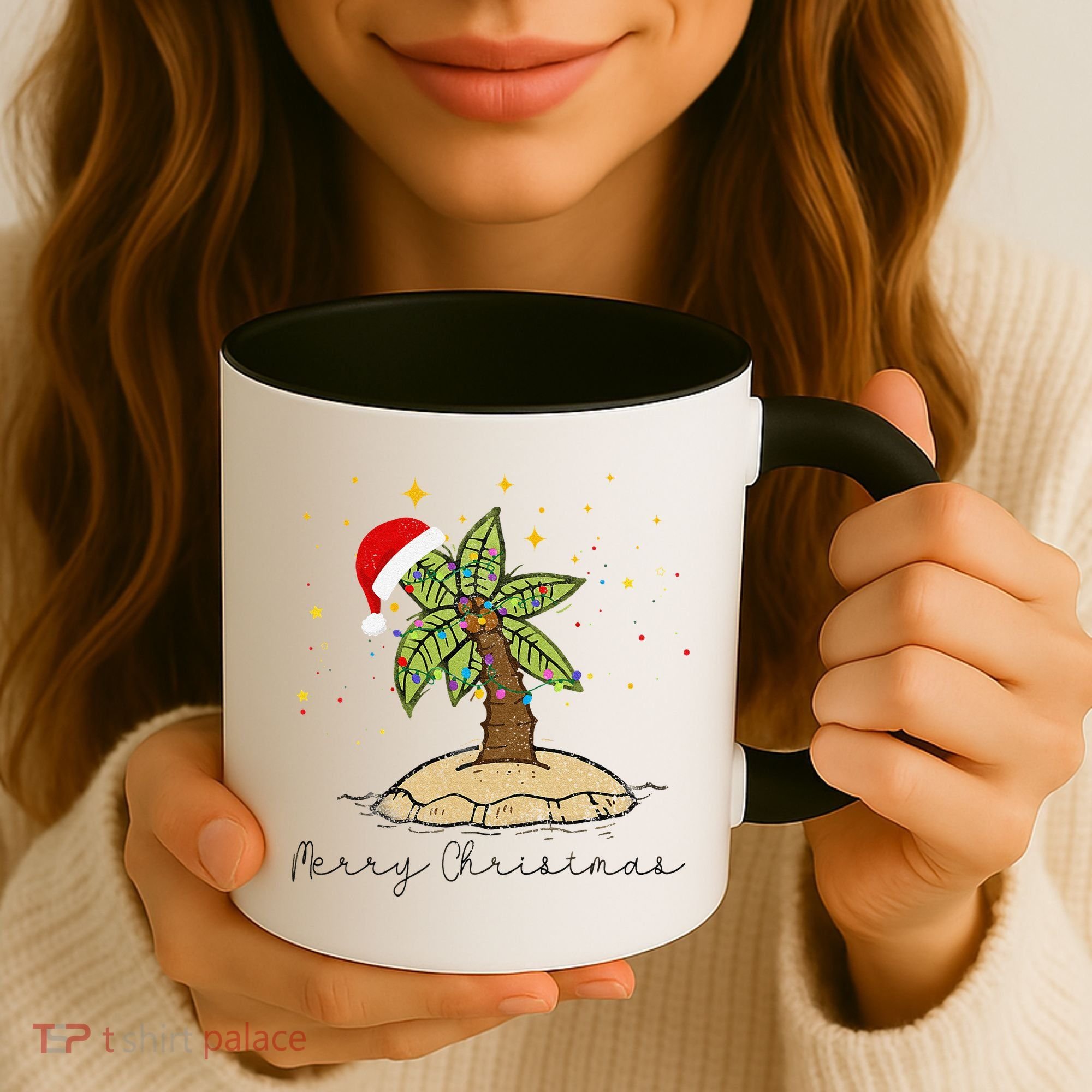Palm Tree Christmas Light Santa Hawaiian Beach Xmas Coffee Mug